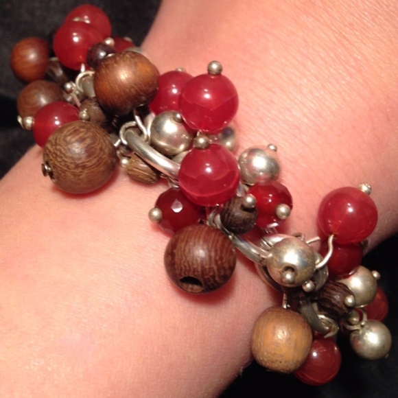 Banana Republic Red, Wood, Silver Bead Bracelet - Picture 2 of 5